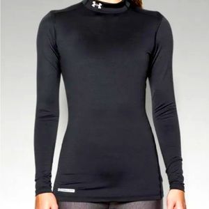 Under Armour Women's ColdGear Fitted Long Sleeve Mock Shirt 1215968-001 Black